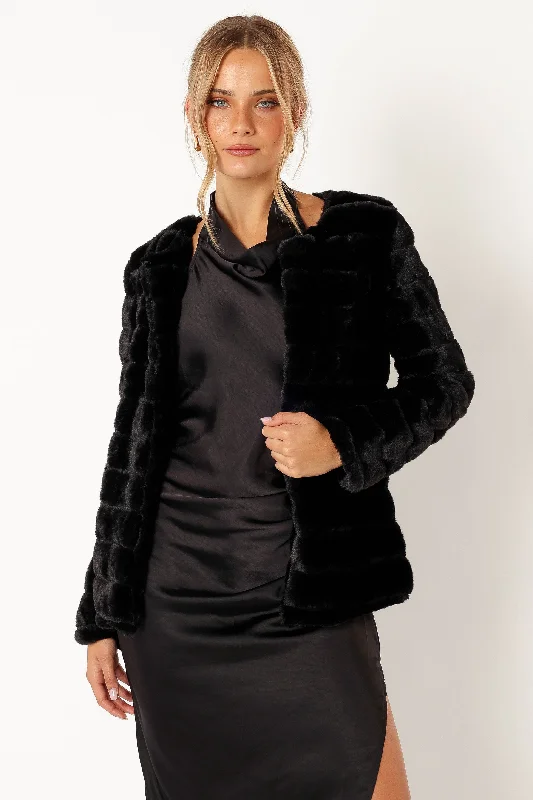 Aylin Channel Faux Fur Jacket - Black