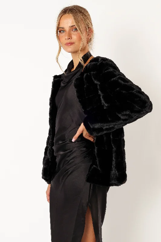 Aylin Channel Faux Fur Jacket - Black