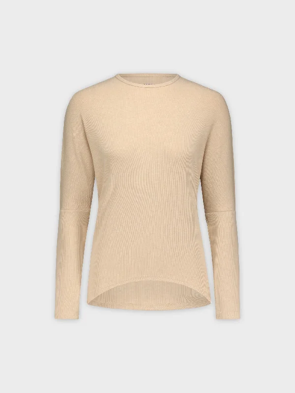 CREW RIBBED DOLMAN-HEATHER TAN