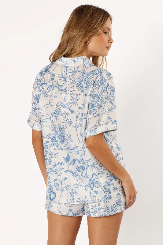 Faye Button Down Top - White/Blue