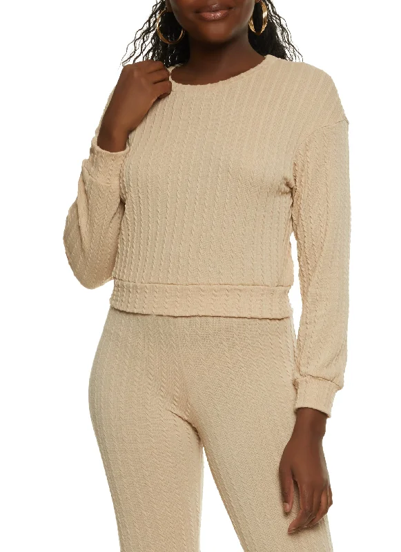 Textured Knit Pullover Sweatshirt