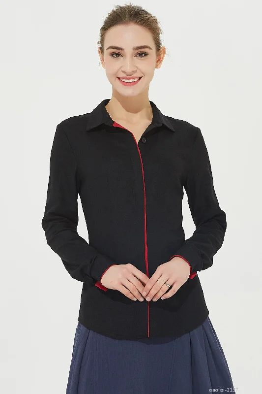 long sleeves black linen shirt, buttoned shirt 2137#