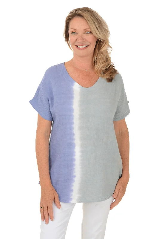 Tie-Dye Bubble Gauze V-Neck Top