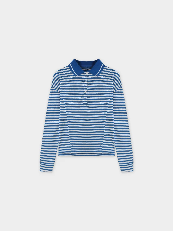 Striped Collar Tee-Blue/White