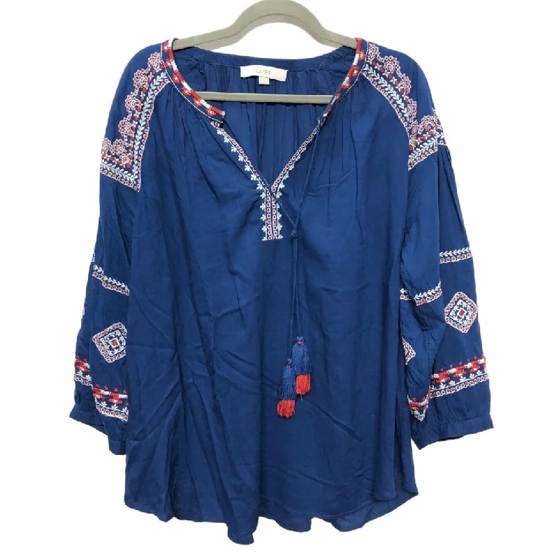 Top Long Sleeve By Loft In Blue & Red & White, Size: L