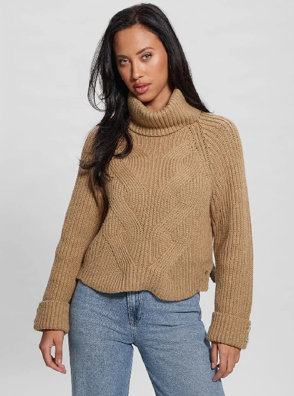 Taupe Brown Lois Turtleneck Knit Top