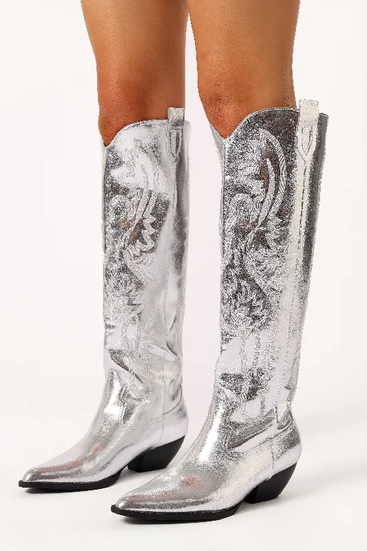 Wilden Knee High Cowboy Boot - Silver Metallic