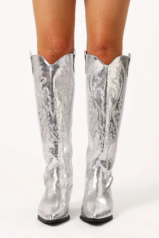 Wilden Knee High Cowboy Boot - Silver Metallic