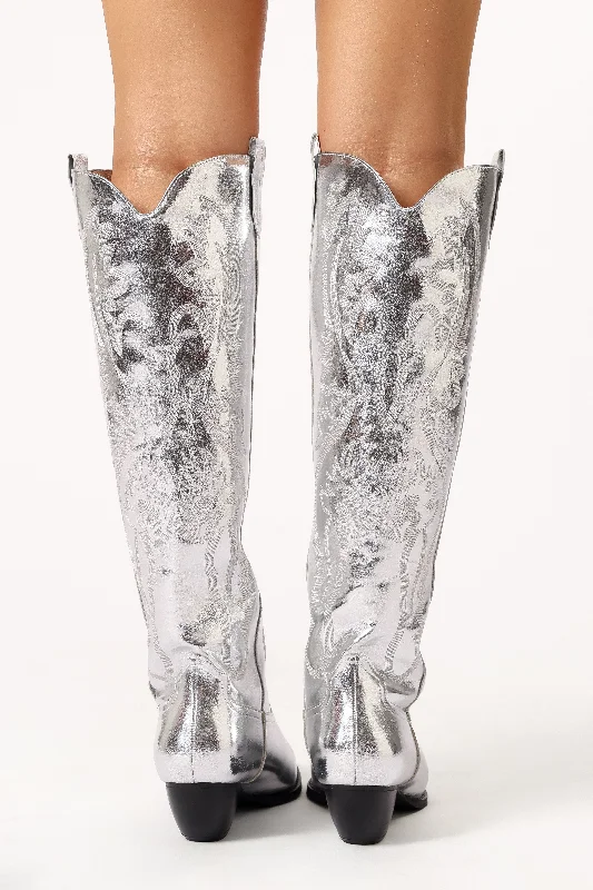 Wilden Knee High Cowboy Boot - Silver Metallic