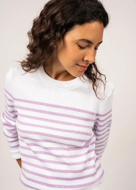 AVIGNON - Striped Sweater With Button Shoulder for Women | 100% organic cotton (WHITE / LILAC)