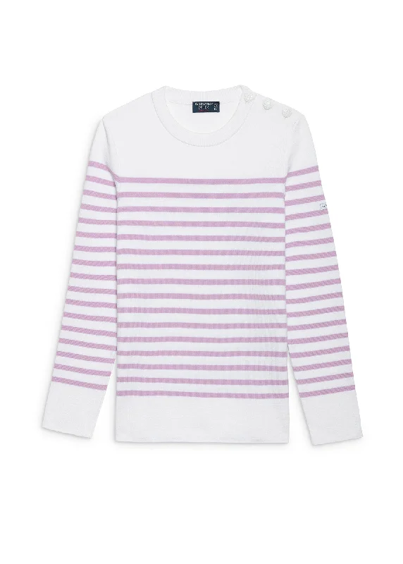 AVIGNON - Striped Sweater With Button Shoulder for Women | 100% organic cotton (WHITE / LILAC)