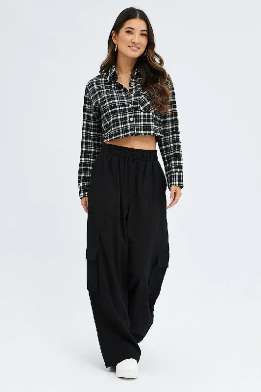 Black Wide Leg Pants High Rise Cargo