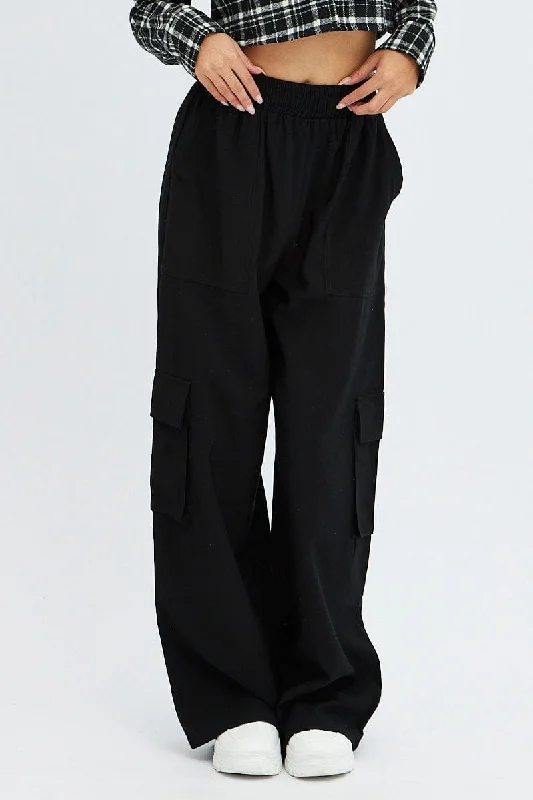 Black Wide Leg Pants High Rise Cargo