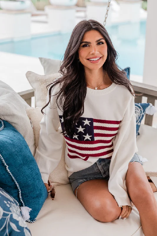 Home Of The Free Ivory Textured Flag Sweater