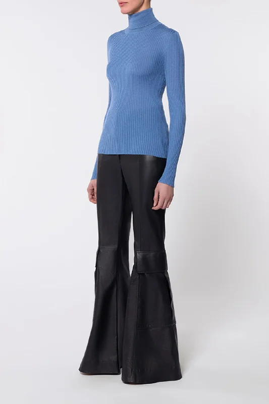 Peppe Knit Turtleneck in Light Blue Denim Cashmere Silk