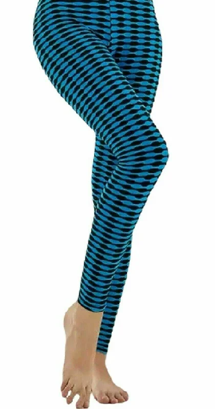 Women Turquoise Black Scrunched Two Tone Booty TikTok Pants Tummy Control Tights