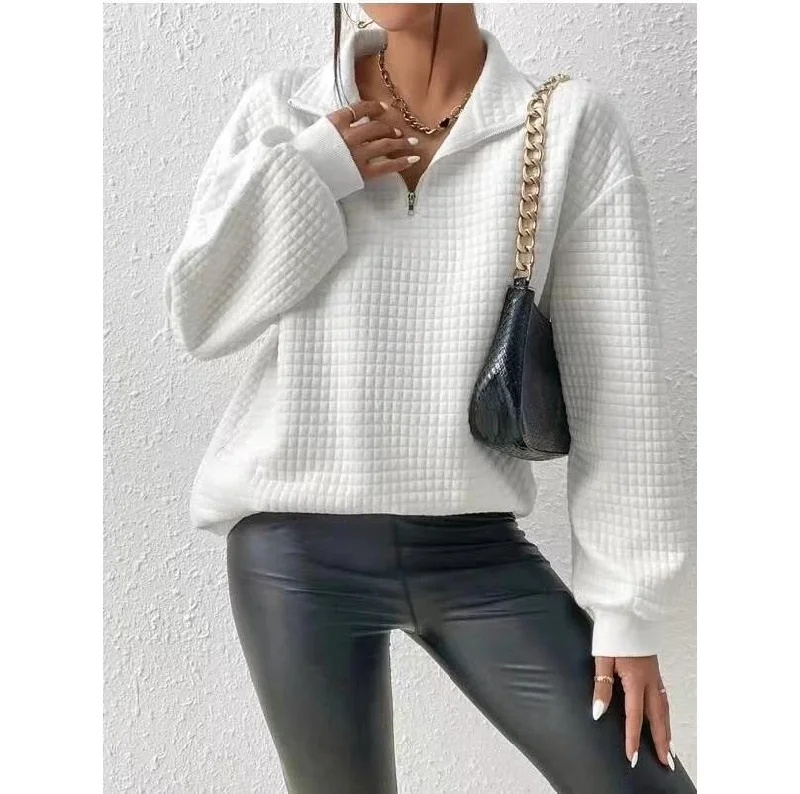 Women's Autumn Comfortable Loose Waffle Solid Color Sweaters