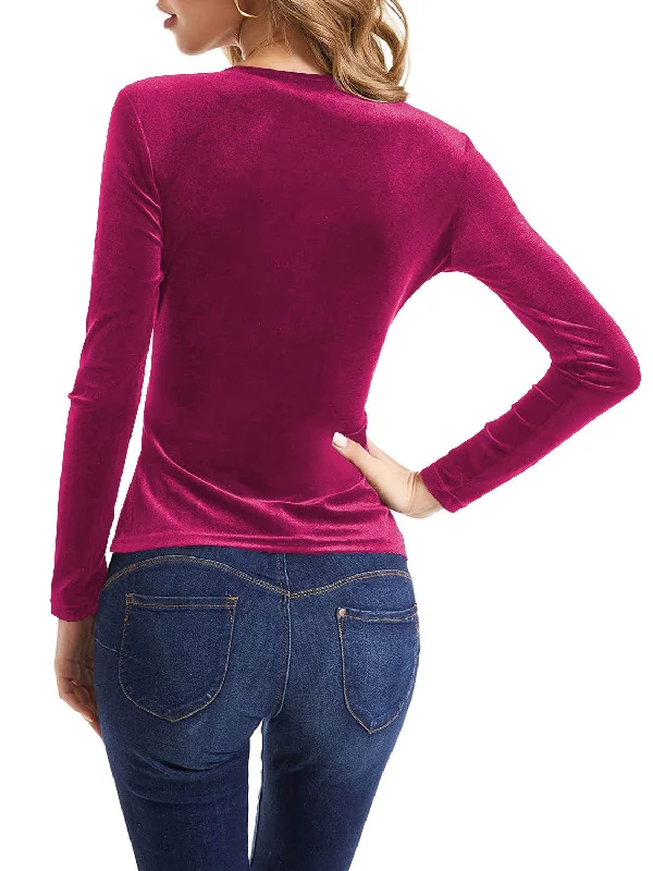 Women's Style Elegant Long-sleeved T-shirt Suede Bottoming Blouses