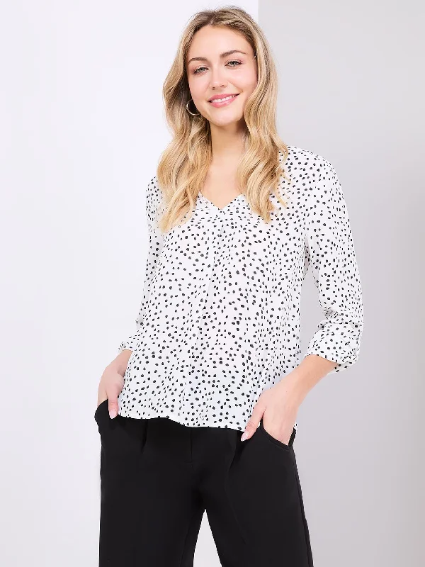 Printed V-Neck Long Sleeve Popover Blouse