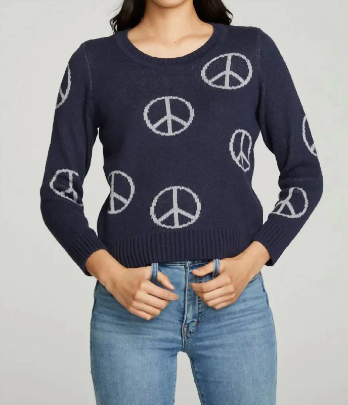 All Over Peace Sweater In Navy Blue