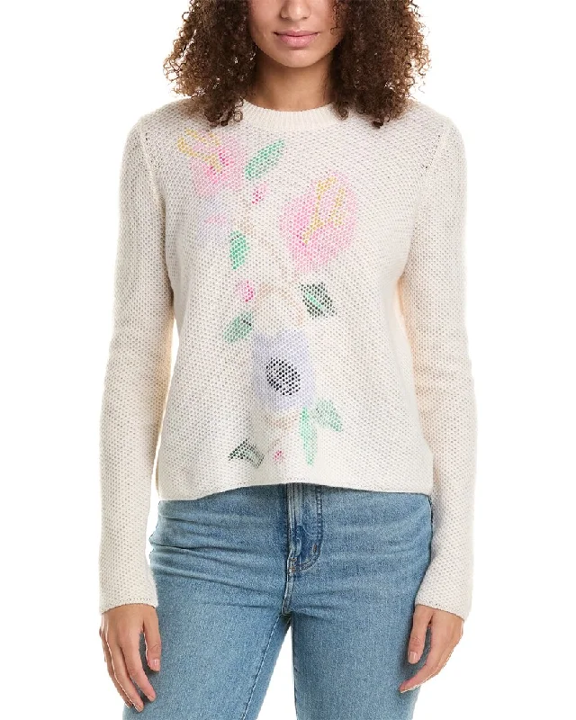 Autumn Cashmere Threaded Floral Honeycomb Cashmere Sweater