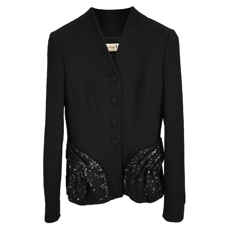 Christian Dior Tailored Embellished Jacket in Black Wool