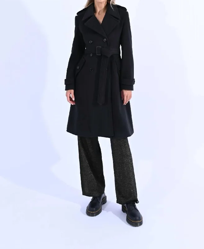 Classic Double Breasted Trench Coat In Black