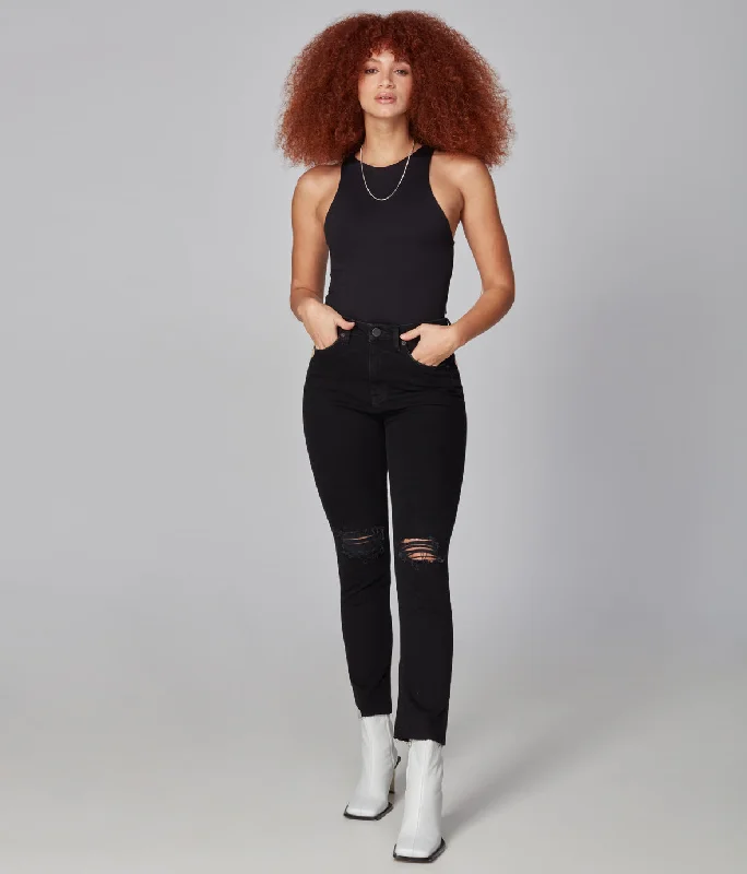 DENVER-WBLK High Rise Straight Jeans