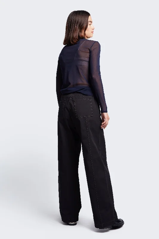 Found Tie Front Pant Black w/ Brown Stitch