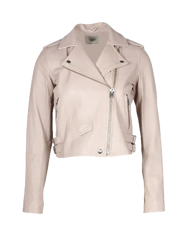 Iro Ashville Biker Jacket in Beige Lambskin Leather