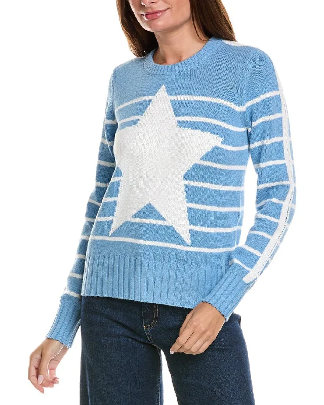 Minnie Rose Striped Star Crew Cashmere-Blend Sweater