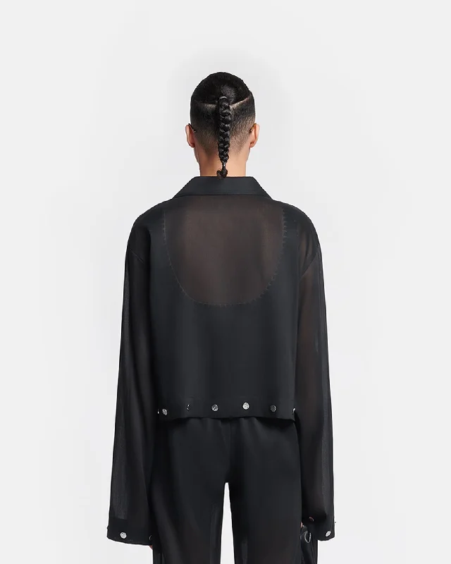 Vally - Studded Cropped Organza Shirt - Black