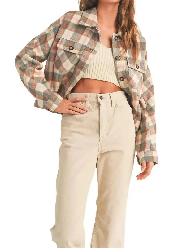 Plaid Cropped Shacket In Blush