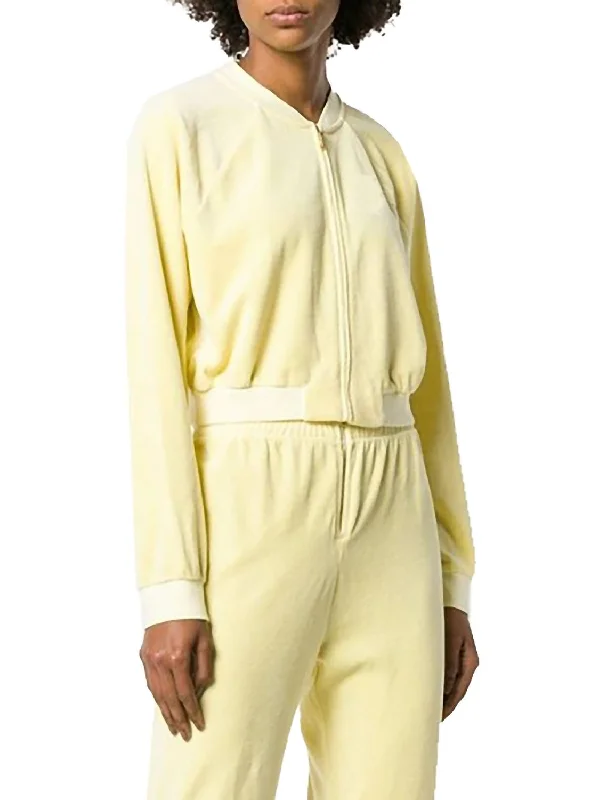 Track Velour Crop Jacket In Pastel Yellow