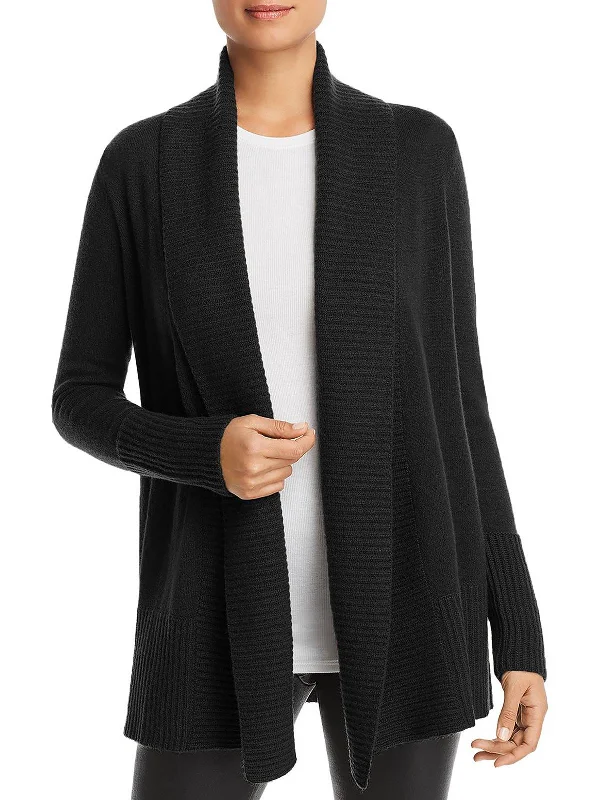 Womens Cashmere Ribbed Trim Cardigan Sweater