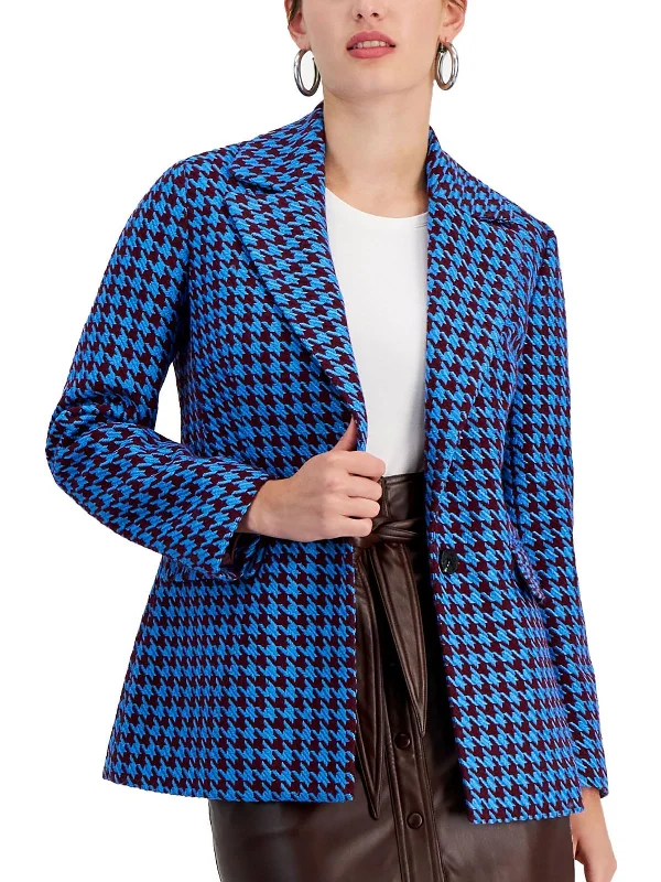 Womens Houndstooth Special Occasion One-Button Blazer