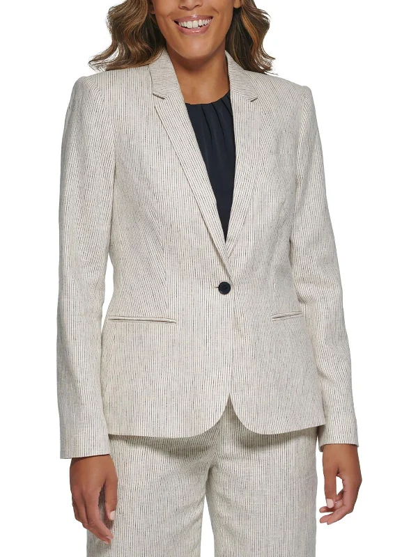 Womens Linen Business One-Button Blazer