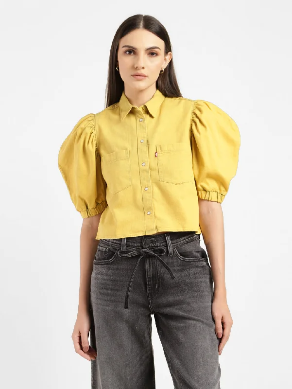 Women's Solid Spread Collar Shirt Yellow