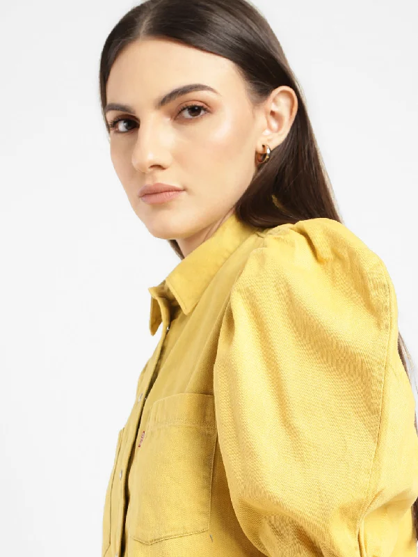 Women's Solid Spread Collar Shirt Yellow