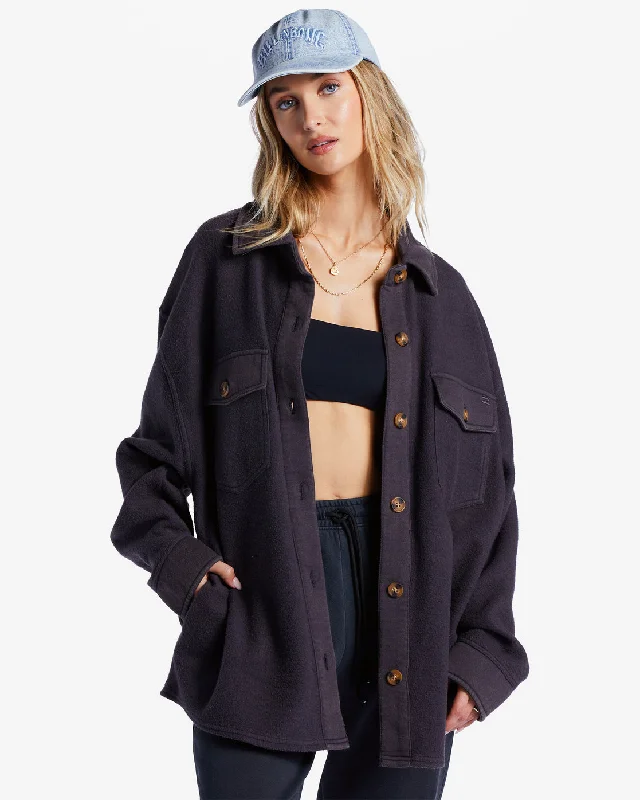 Anytime Shacket Oversized Button-Through Jacket - Black Sands