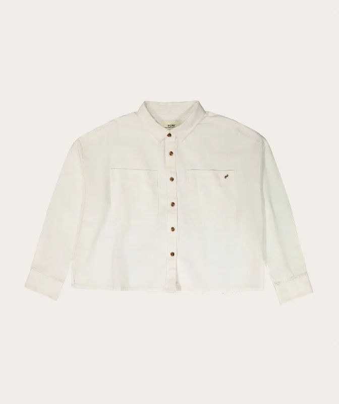 Ladies Boxy Long Sleeve Shirt - Soft White