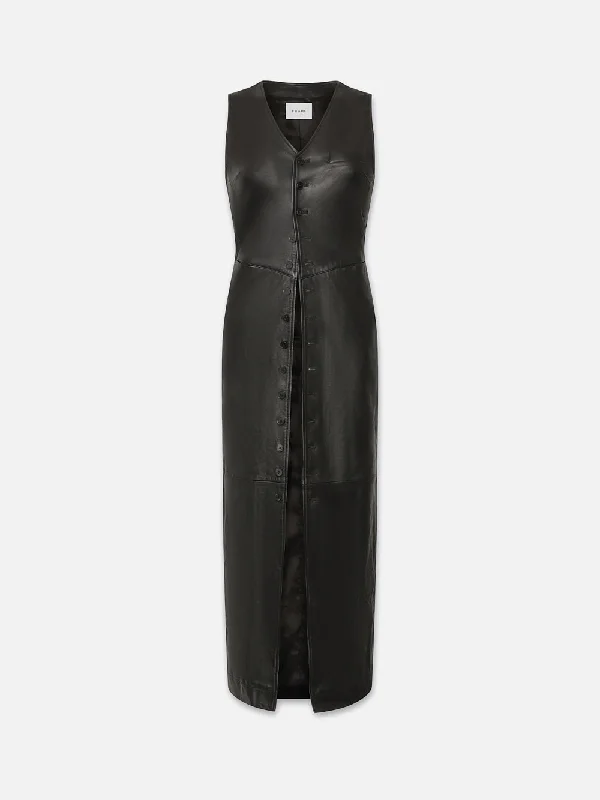 Leather Midi Vest Dress -- Black