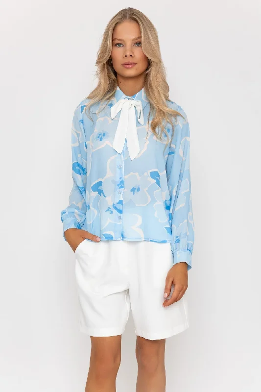 Long Sleeve Jane Blue Printed Blouse