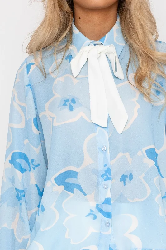 Long Sleeve Jane Blue Printed Blouse