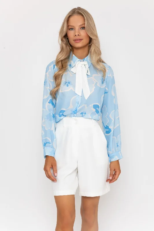 Long Sleeve Jane Blue Printed Blouse