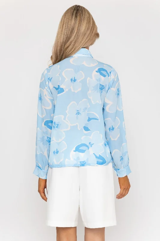 Long Sleeve Jane Blue Printed Blouse