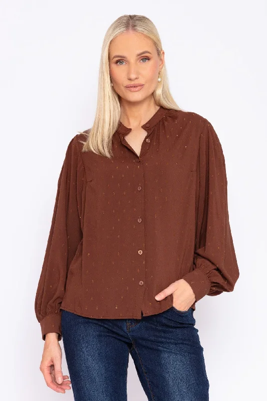 Lurex Foil Blouse in Brown