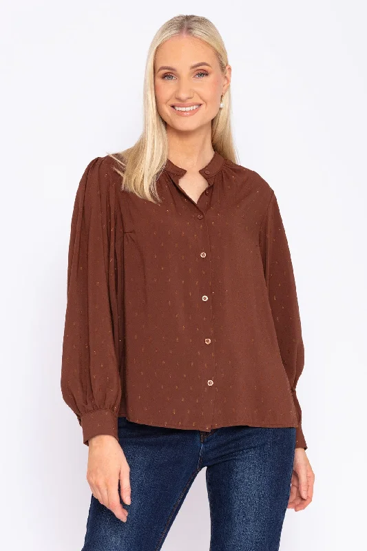 Lurex Foil Blouse in Brown