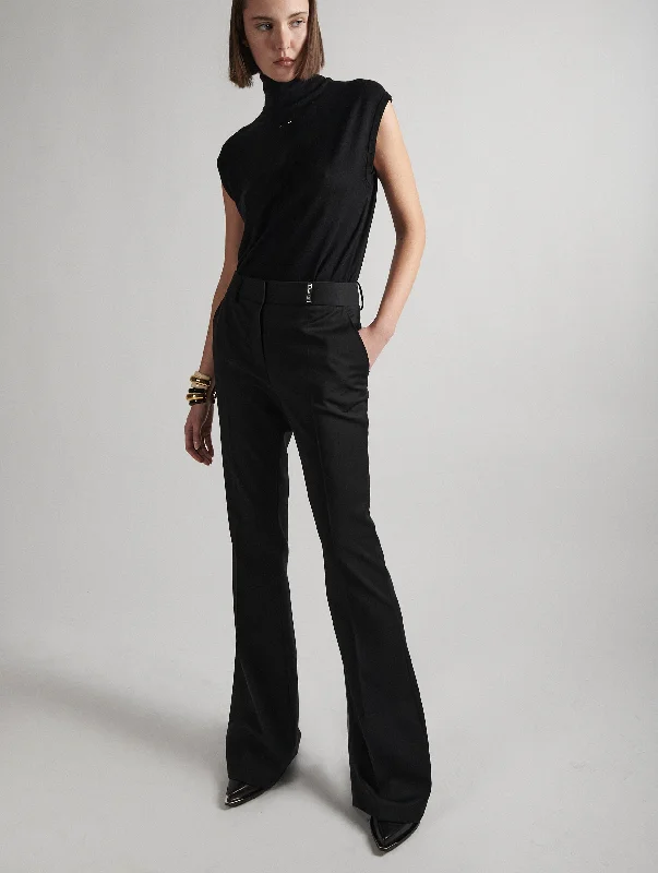 Pantalon coupe flare en gabardine de laine noir