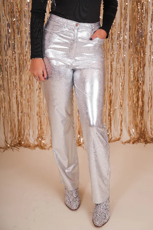 Under The Neon Moon Pants-Silver